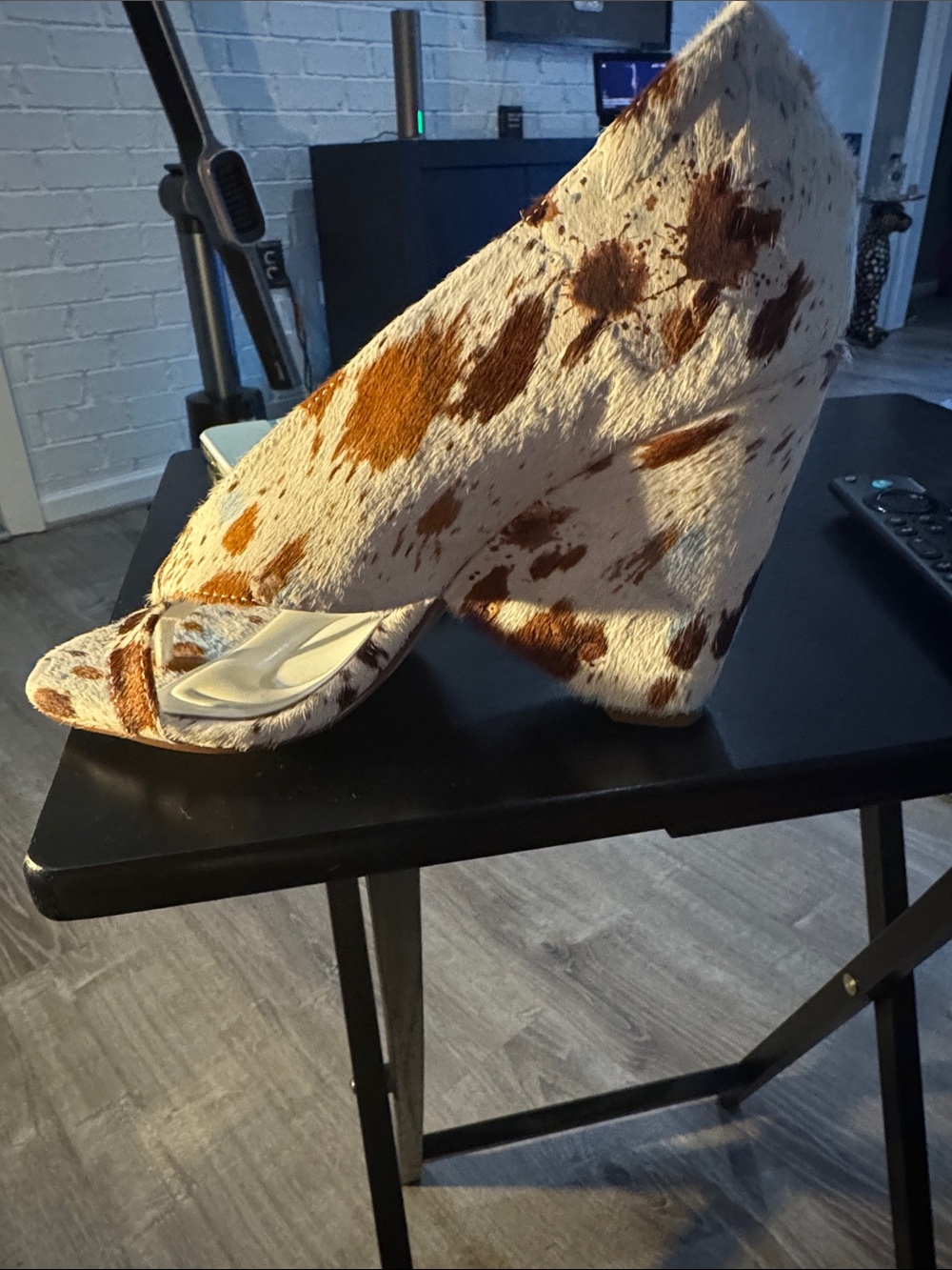 Wedge Sandal in White and Brown Cowhide - Women Shoes